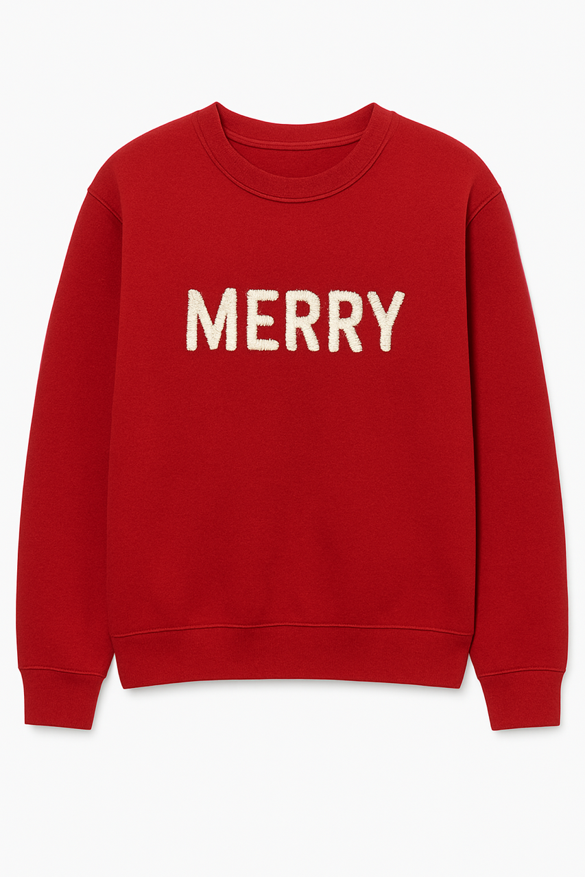 Merry Chenille Style Embroidered Sweatshirt