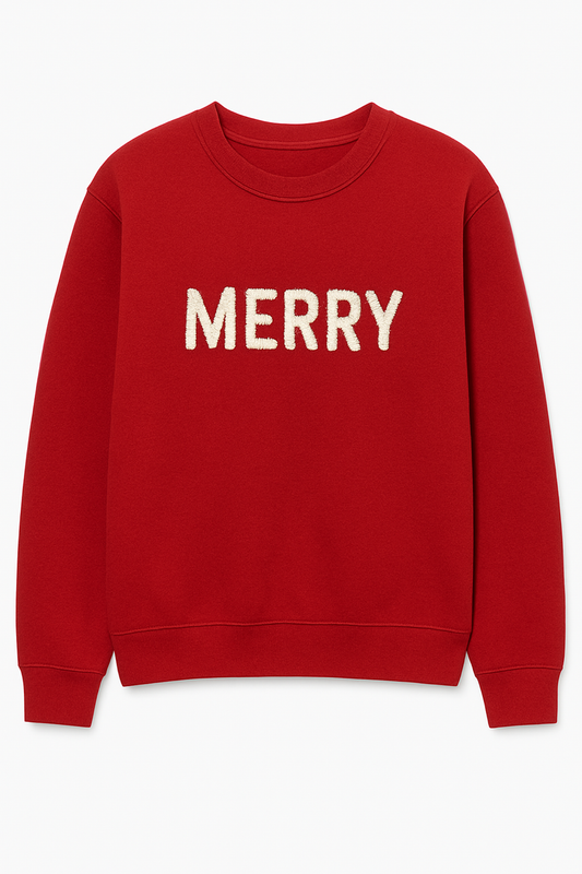 Merry Chenille Style Embroidered Sweatshirt
